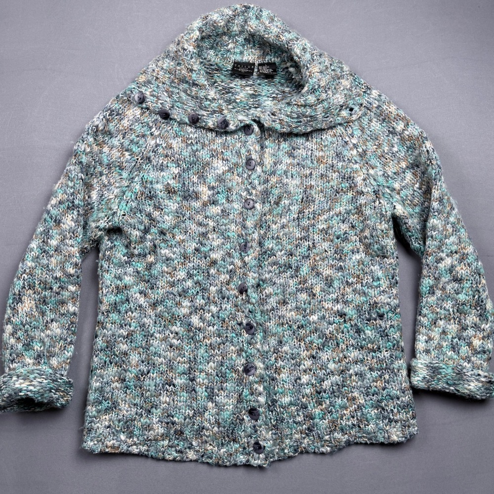 Tailor B. Moss Knit Cardigan Sweater Size Large Button Up Blue Multicolor